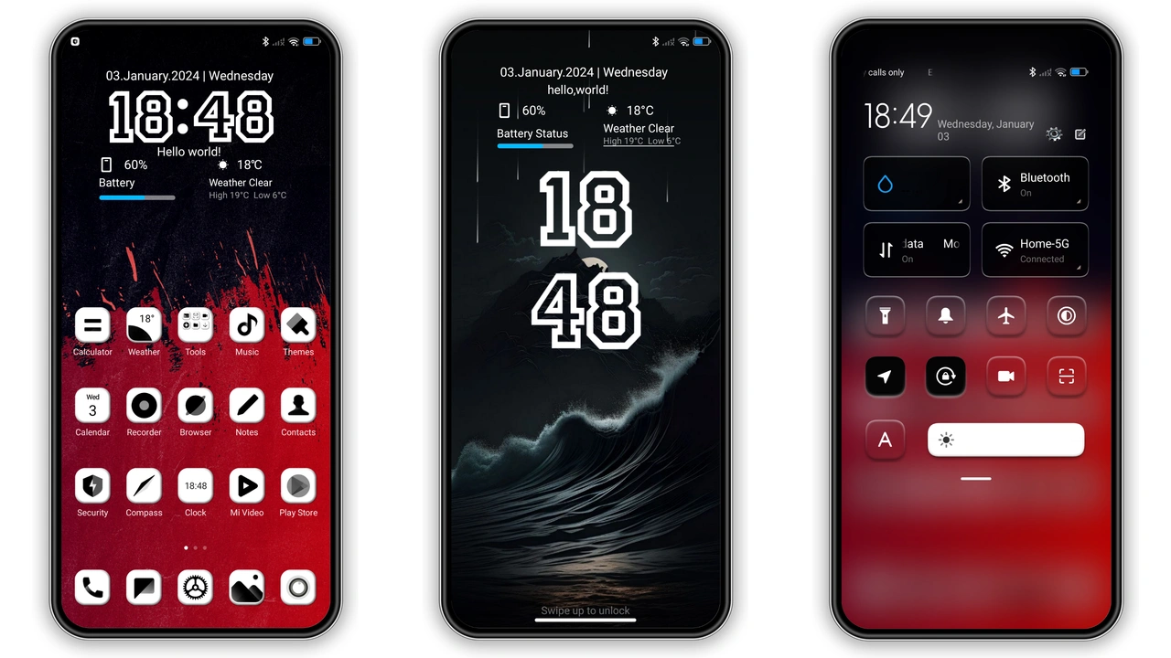 Black red HyperOS and MIUI Theme for Xiaomi and Redmi Phones - MIUI Themer